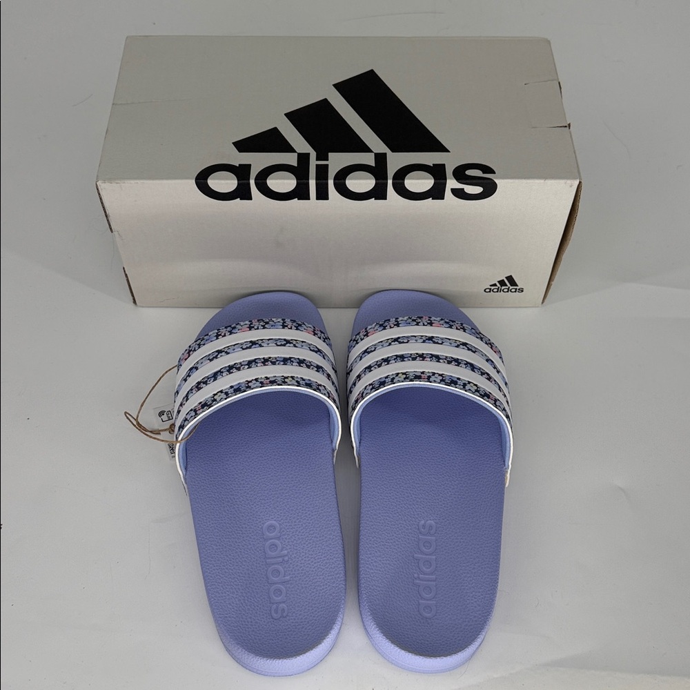 Adidas Adilette Shower K Slides Floral Purple Kids Size 2 | IH2720 w/ Box NWT - Picture 6 of 7